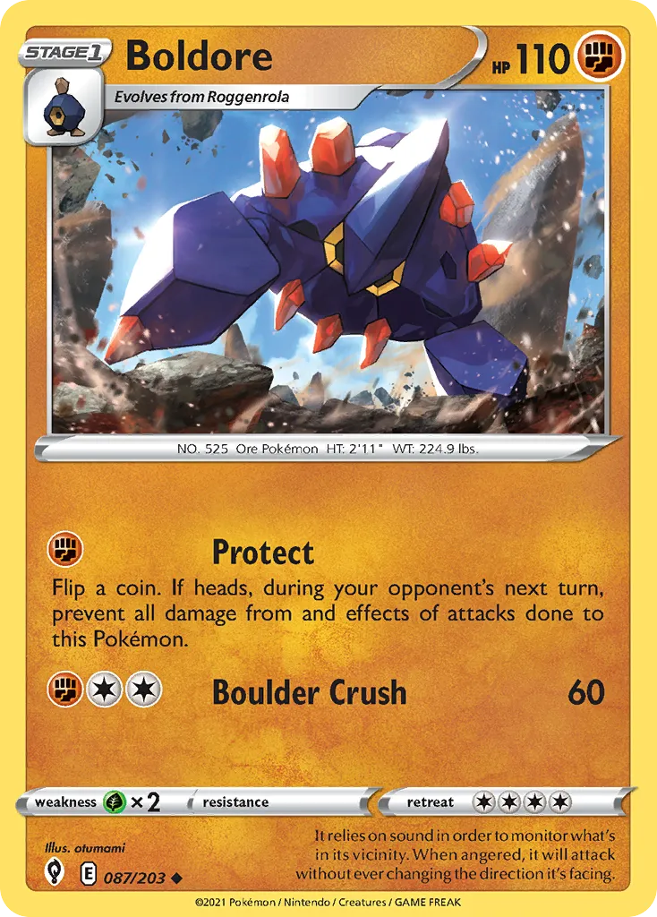 2021 Evolving Skies Boldore Uncommon #087/203 Uncommon card image