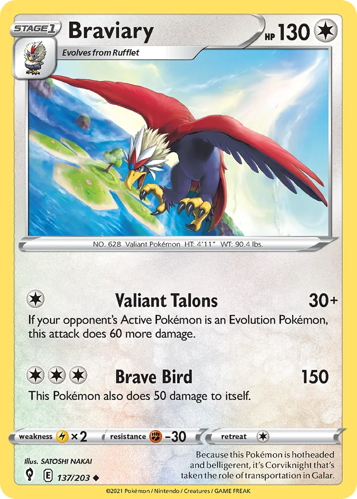 2021 Evolving Skies Braviary Uncommon #137/203 Uncommon card image