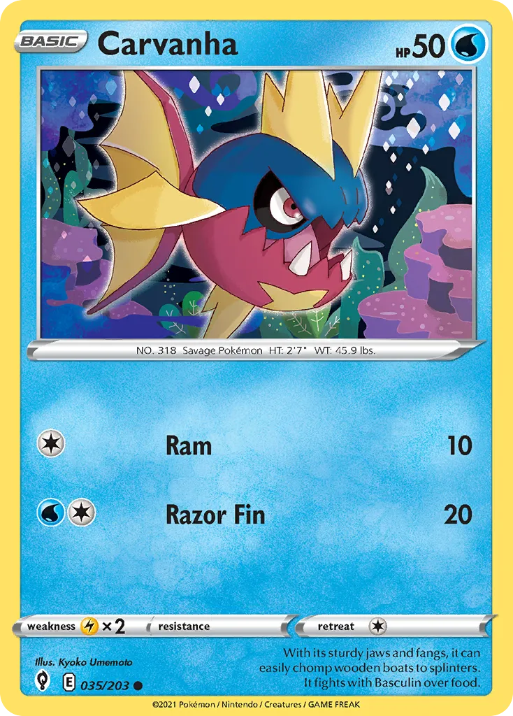 2021 Evolving Skies Carvanha Common #035/203 Common card image