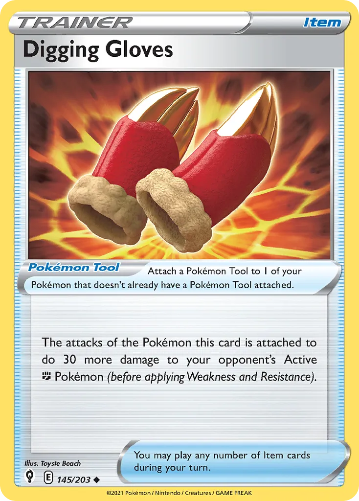 2021 Evolving Skies Digging Gloves Uncommon #145/203 Uncommon card image