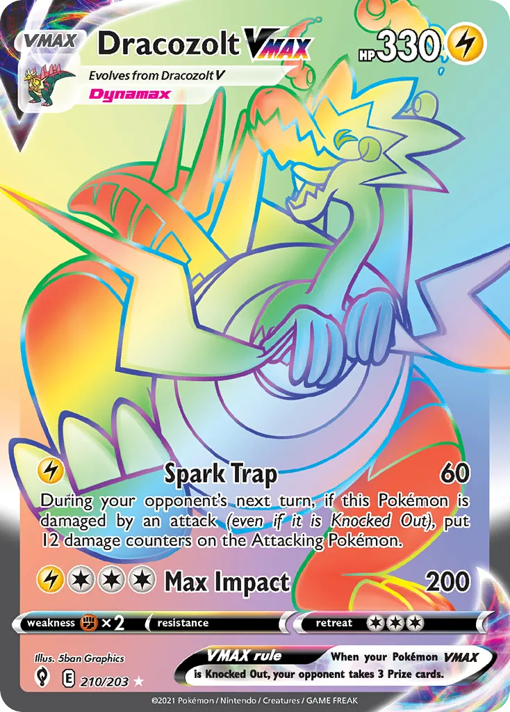 2021 Evolving Skies Dracozolt VMAX #059/203 Rare Holo VMAX card image