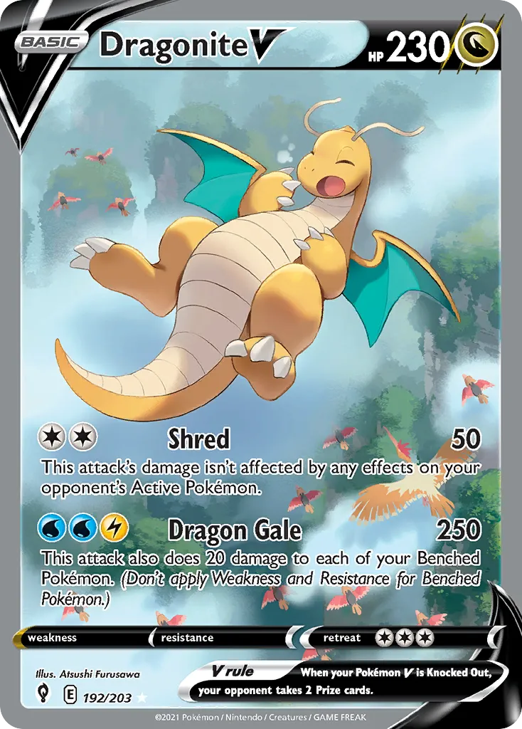 2021 Evolving Skies Dragonite V #192/203 Rare Ultra card image