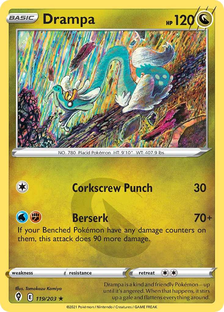 2021 Evolving Skies Drampa #119/203 Rare card image