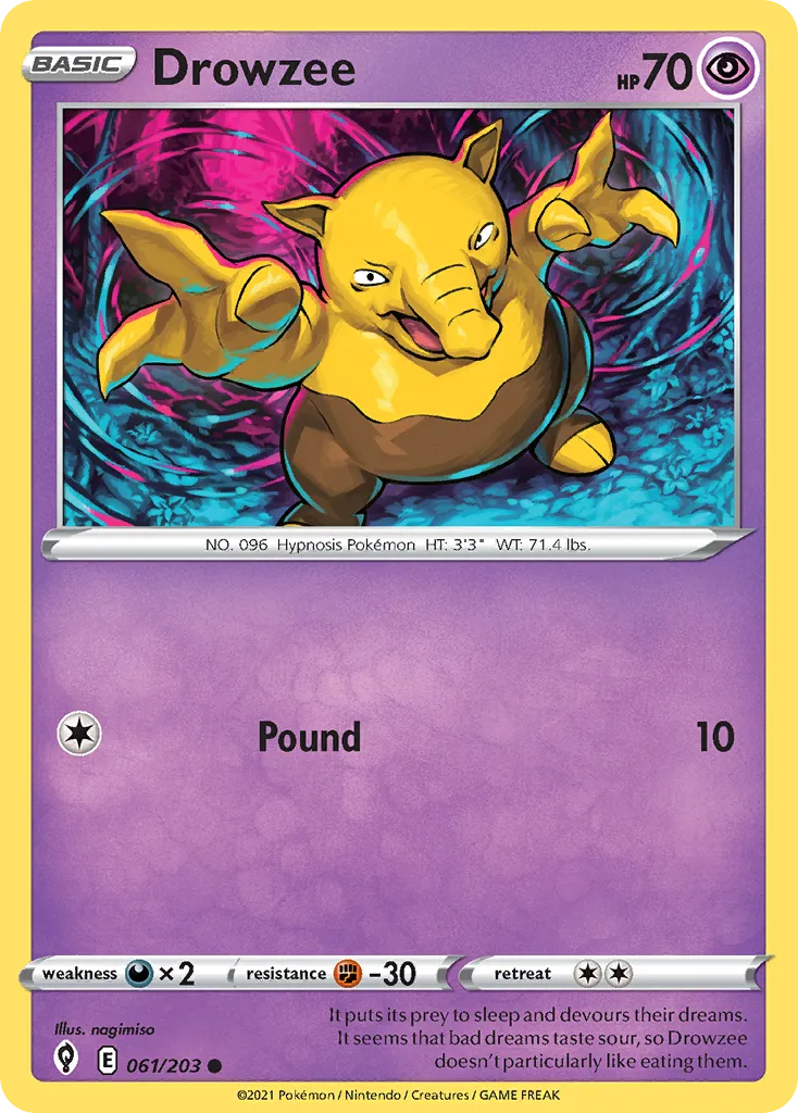 2021 Evolving Skies Drowzee Common #061/203 Common card image