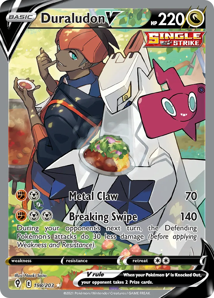 2021 Evolving Skies Duraludon V #122/203 Rare Holo V card image