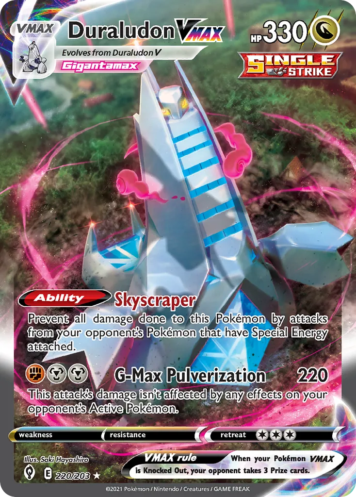 2021 Evolving Skies Duraludon VMAX #123/203 Rare Holo VMAX card image