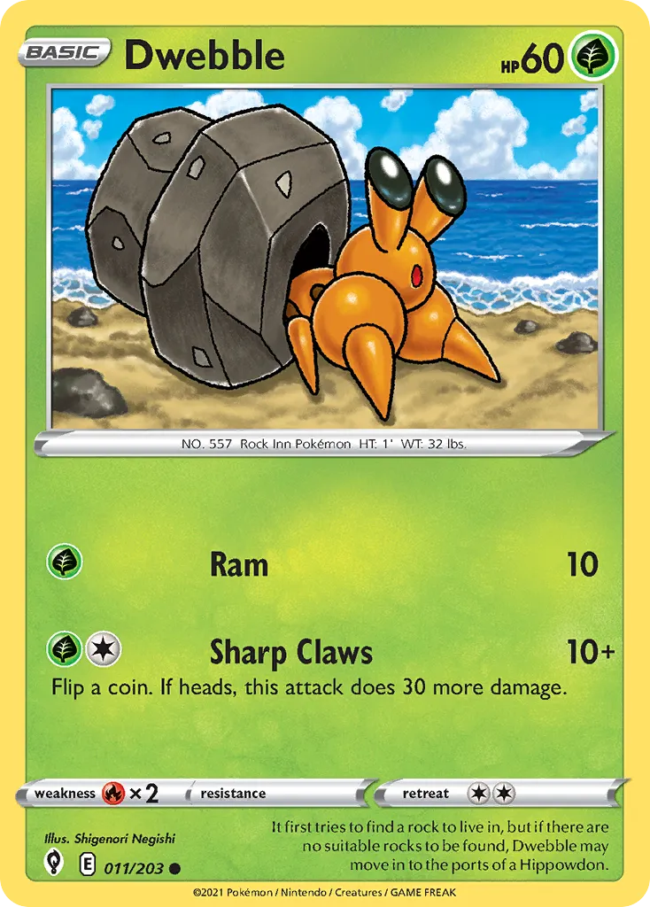 2021 Evolving Skies Dwebble Common #011/203 Common card image