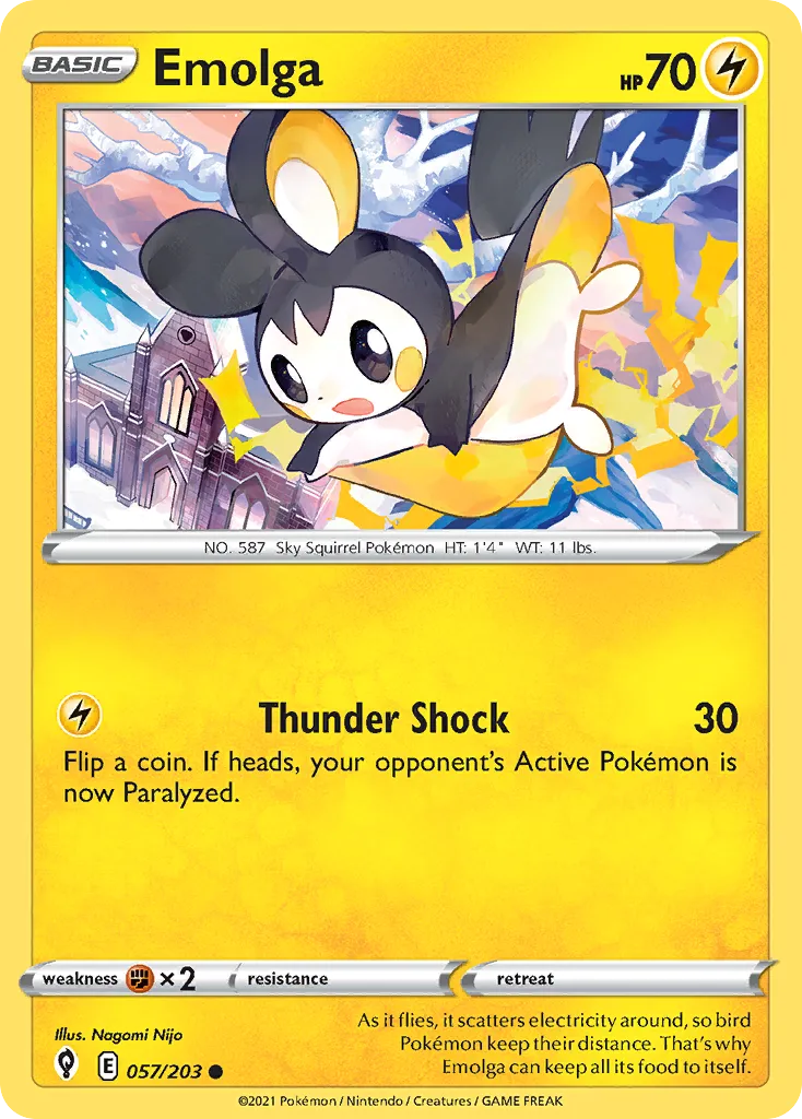 2021 Evolving Skies Emolga Common #057/203 Common card image