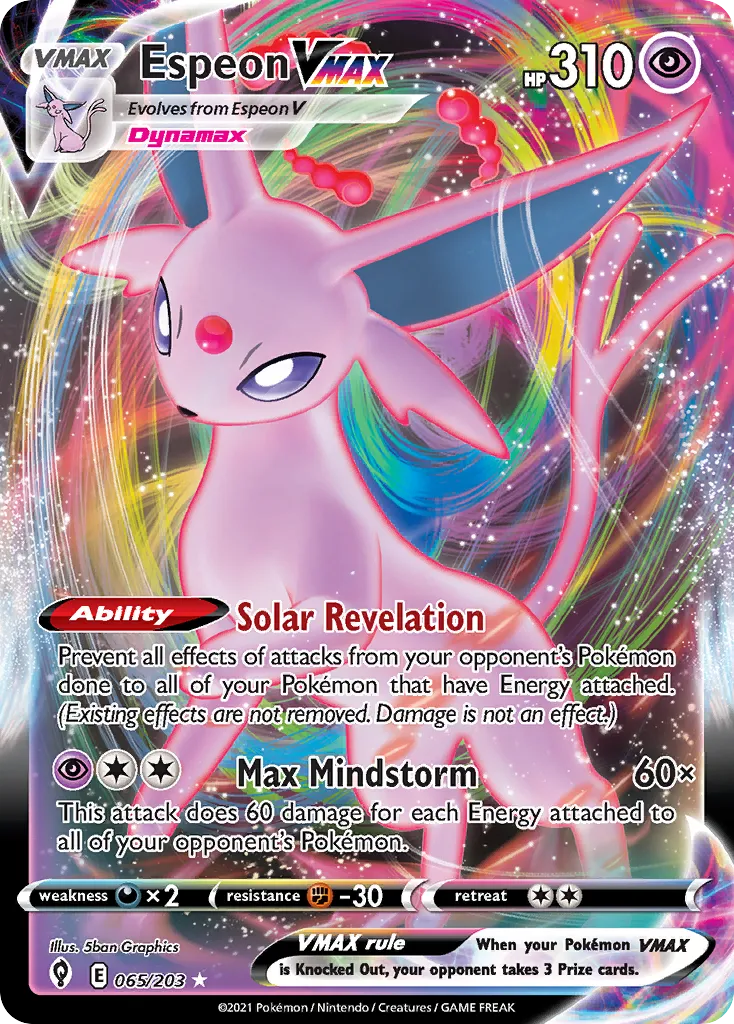 2021 Evolving Skies Espeon VMAX #065/203 Rare Holo VMAX card image