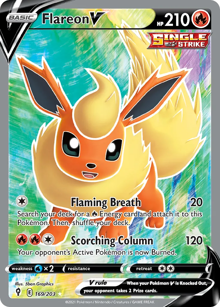 2021 Evolving Skies Flareon V #169/203 Rare Ultra card image