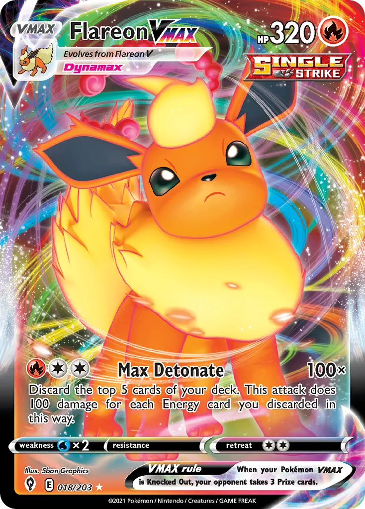 2021 Evolving Skies Flareon VMAX #018/203 Rare Holo VMAX card image
