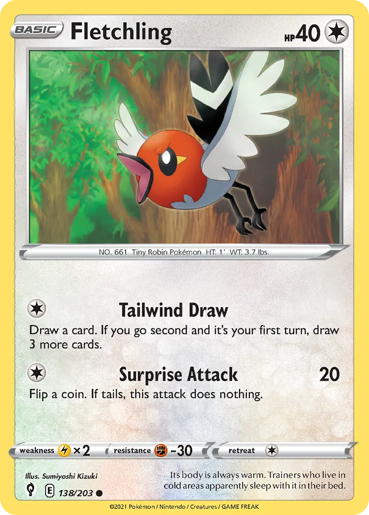 2021 Evolving Skies Fletchling Common #138/203 Common card image