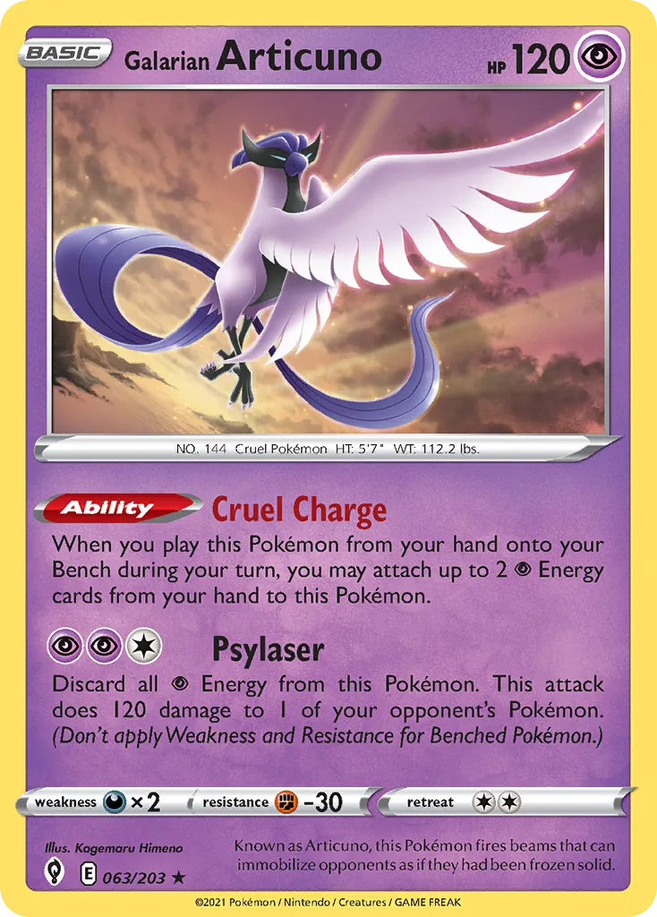 2021 Evolving Skies Galarian Articuno #063/203 Rare Holo card image
