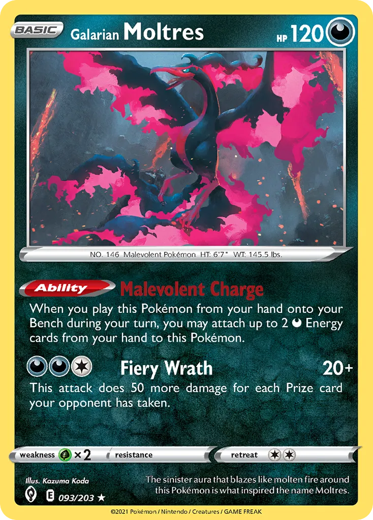 2021 Evolving Skies Galarian Moltres #093/203 Rare Holo card image