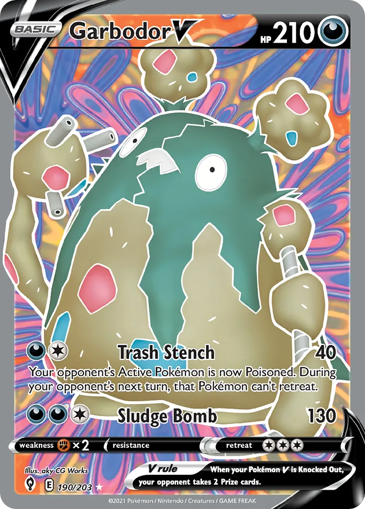 2021 Evolving Skies Garbodor V #190/203 Rare Ultra card image