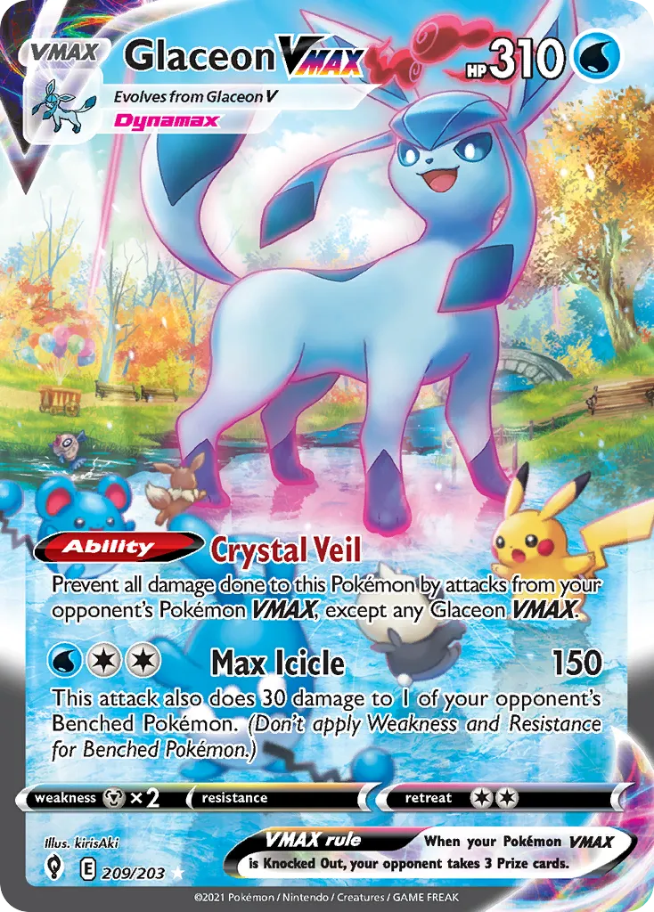 2021 Evolving Skies Glaceon VMAX #041/203 Rare Holo VMAX card image