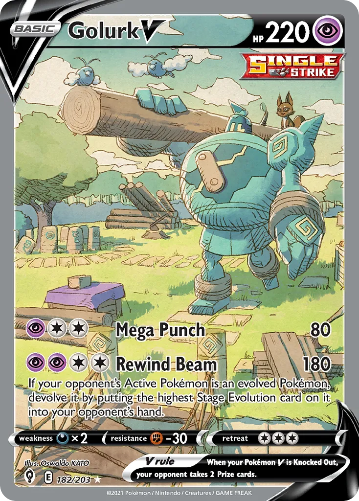 2021 Evolving Skies Golurk V #182/203 Rare Ultra card image