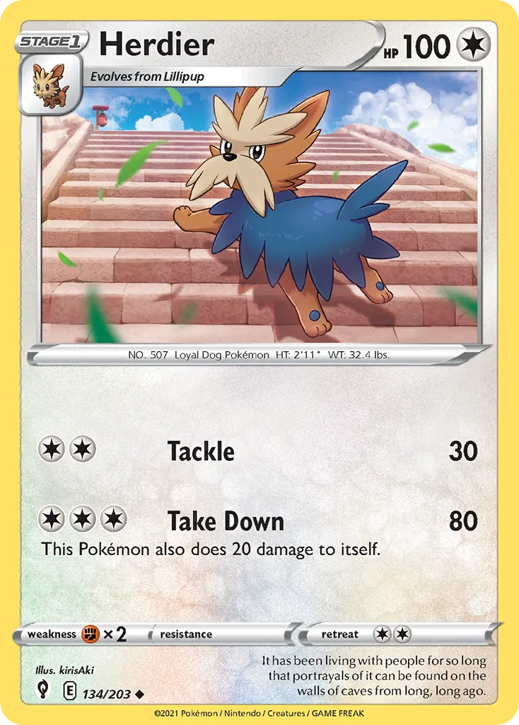2021 Evolving Skies Herdier Uncommon #134/203 Uncommon card image