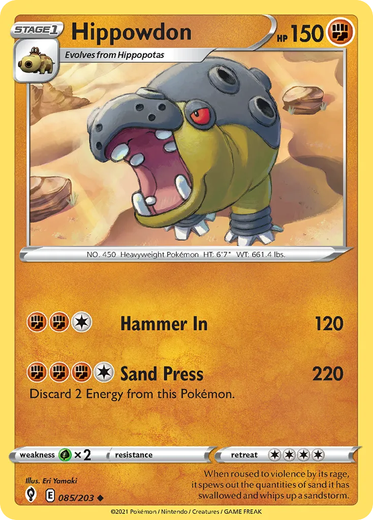 2021 Evolving Skies Hippowdon Uncommon #085/203 Uncommon card image