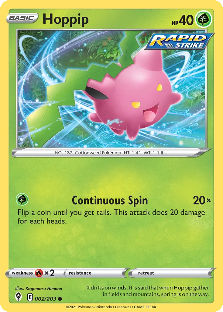2021 Evolving Skies Hoppip Common #002/203 Common card image