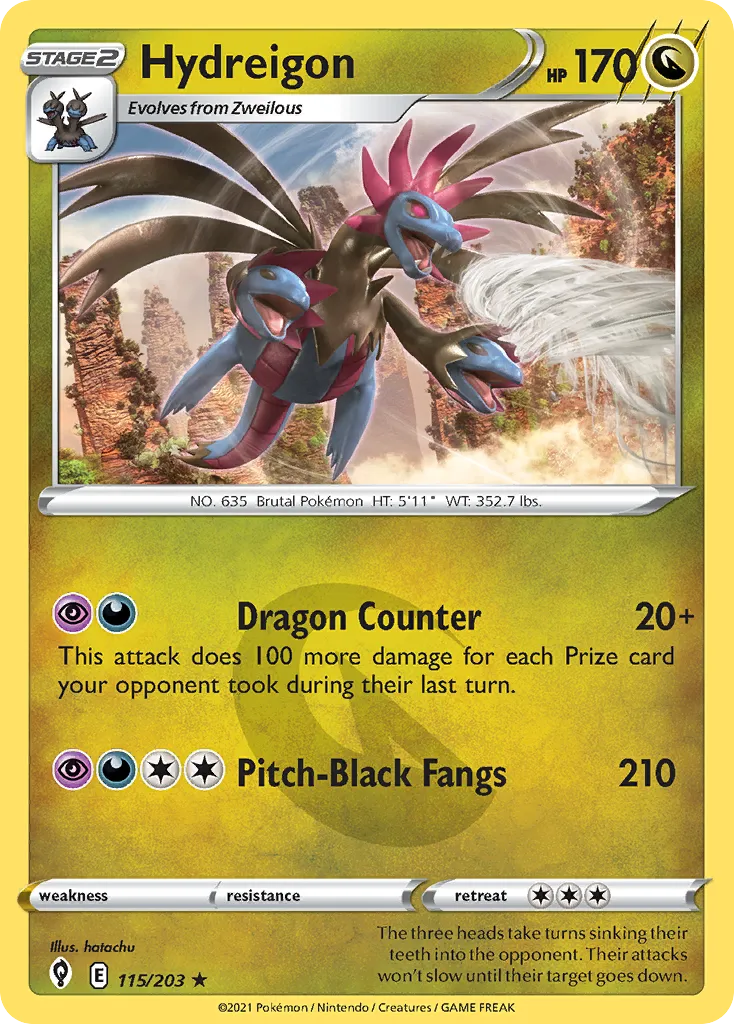 2021 Evolving Skies Hydreigon #115/203 Rare Holo card image
