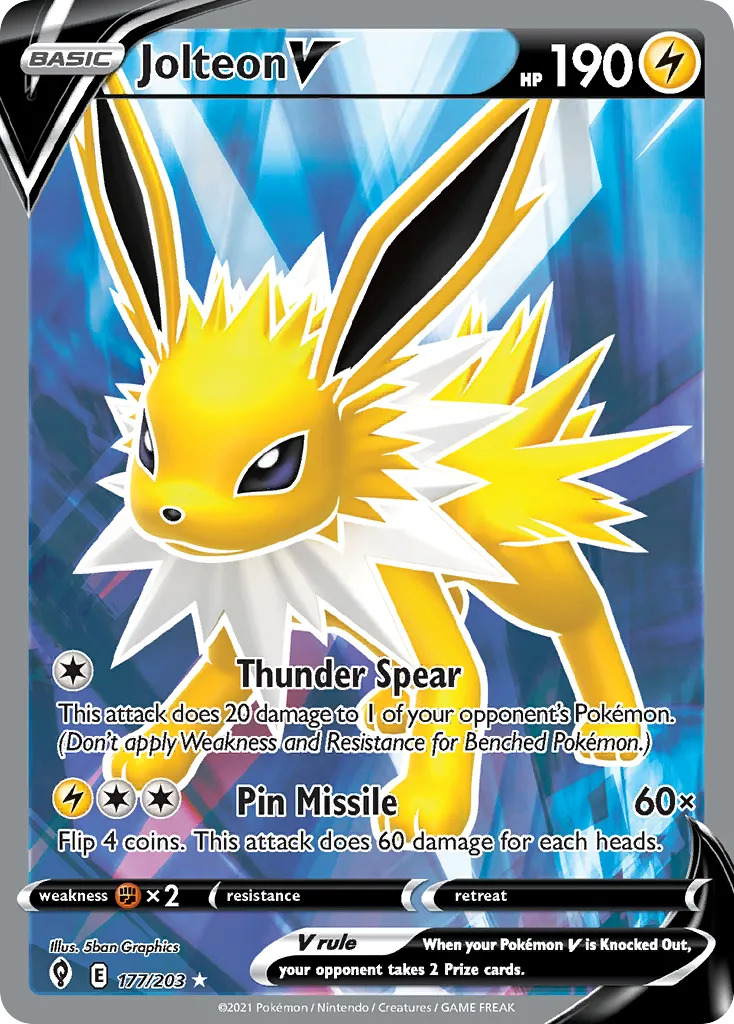 2021 Evolving Skies Jolteon V #177/203 Rare Ultra card image