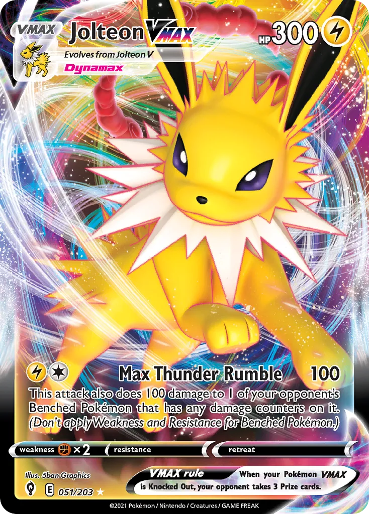 2021 Evolving Skies Jolteon VMAX #051/203 Rare Holo VMAX card image