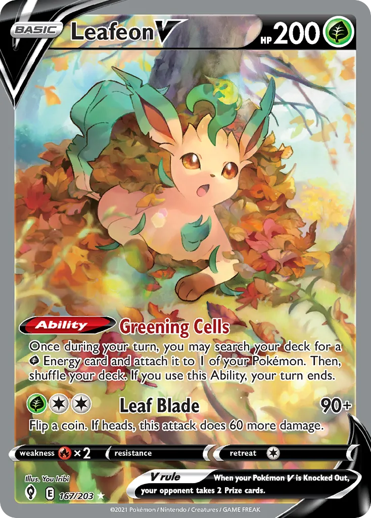 2021 Evolving Skies Leafeon V #167/203 Rare Ultra card image