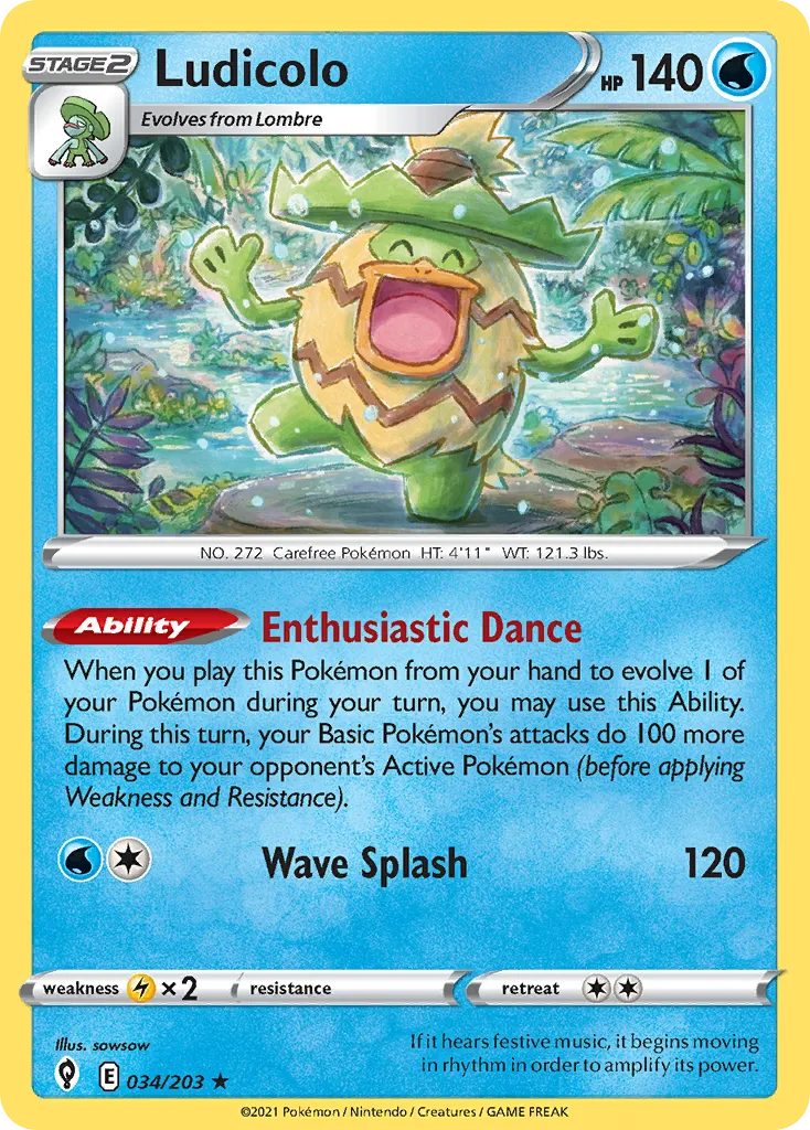 2021 Evolving Skies Ludicolo #034/203 Rare Holo card image