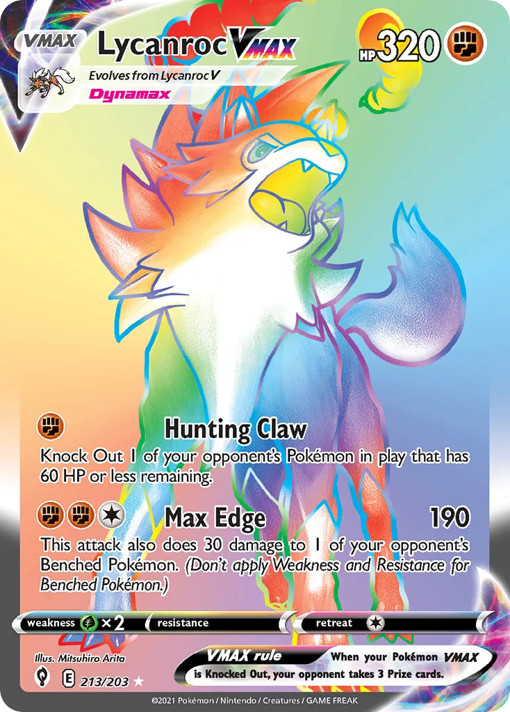 2021 Evolving Skies Lycanroc VMAX #092/203 Rare Holo VMAX card image
