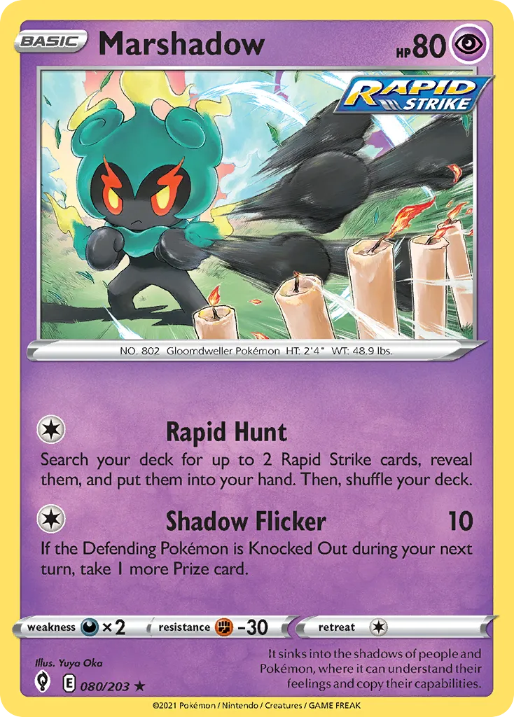 2021 Evolving Skies Marshadow Rare Holo #080/203 Rare Holo card image