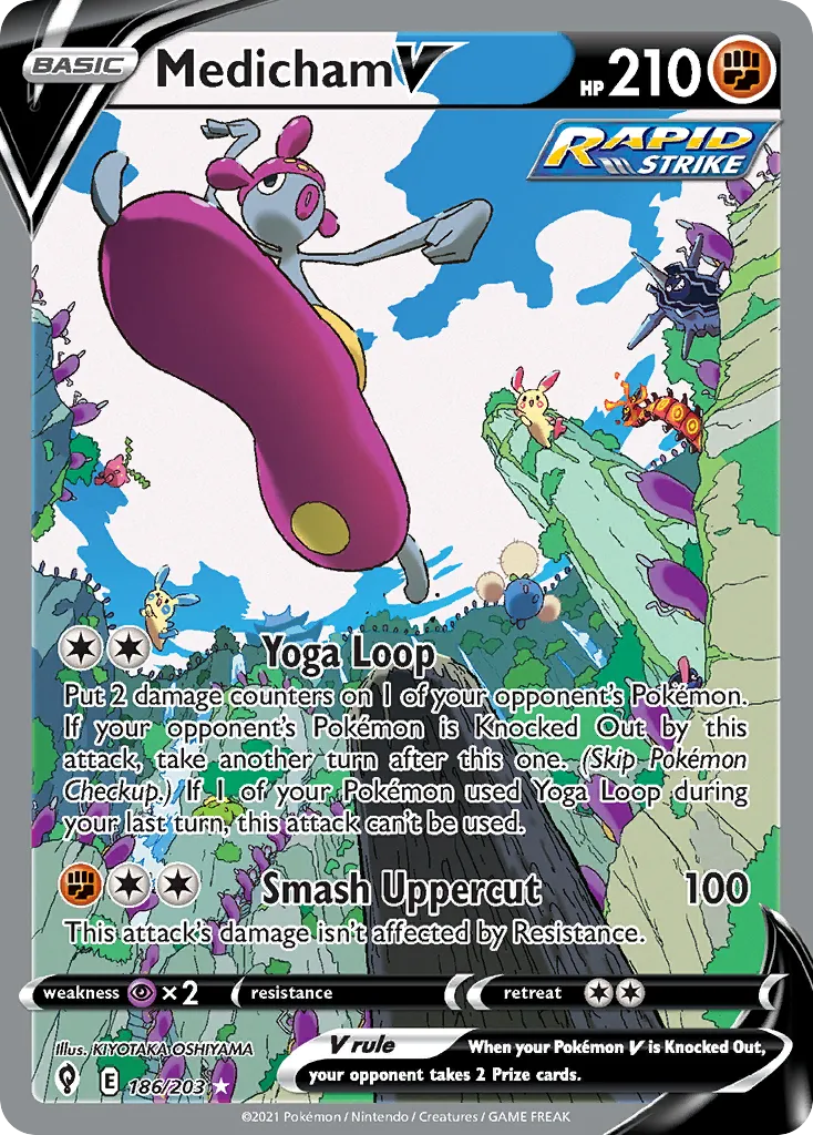 2021 Evolving Skies Medicham V #185/203 Rare Ultra card image