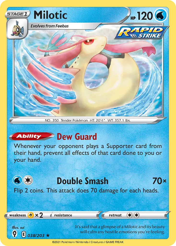 2021 Evolving Skies Milotic #038/203 Rare card image