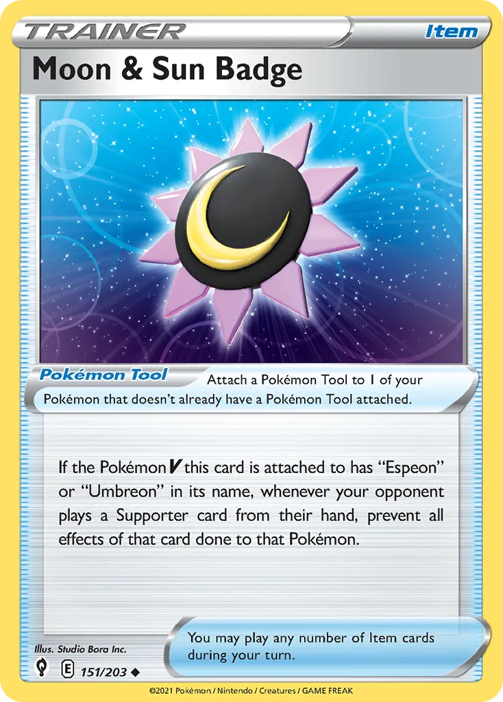 2021 Evolving Skies Moon & Sun Badge #151/203 Uncommon card image