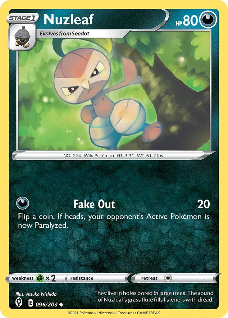 2021 Evolving Skies Nuzleaf Uncommon #096/203 Uncommon card image
