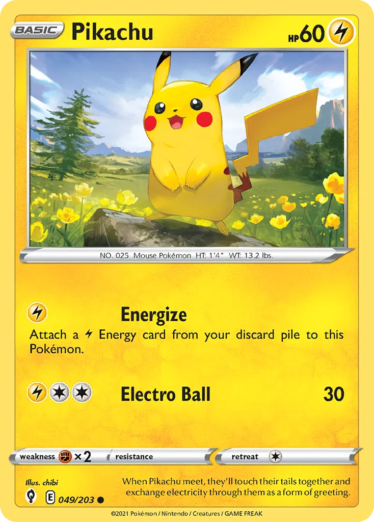 2021 Evolving Skies Pikachu Common #049/203 Common card image