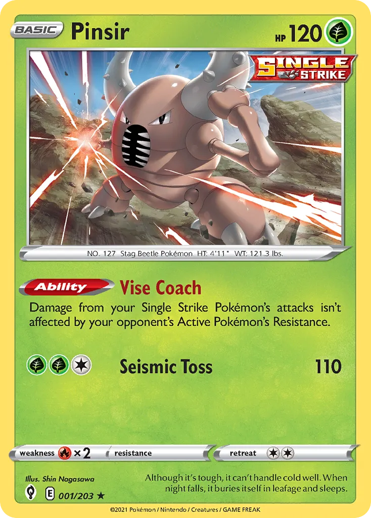 2021 Evolving Skies Pinsir Rare #001/203 Rare card image