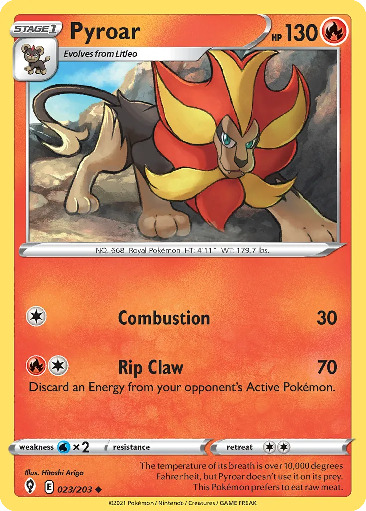 2021 Evolving Skies Pyroar Uncommon #023/203 Uncommon card image