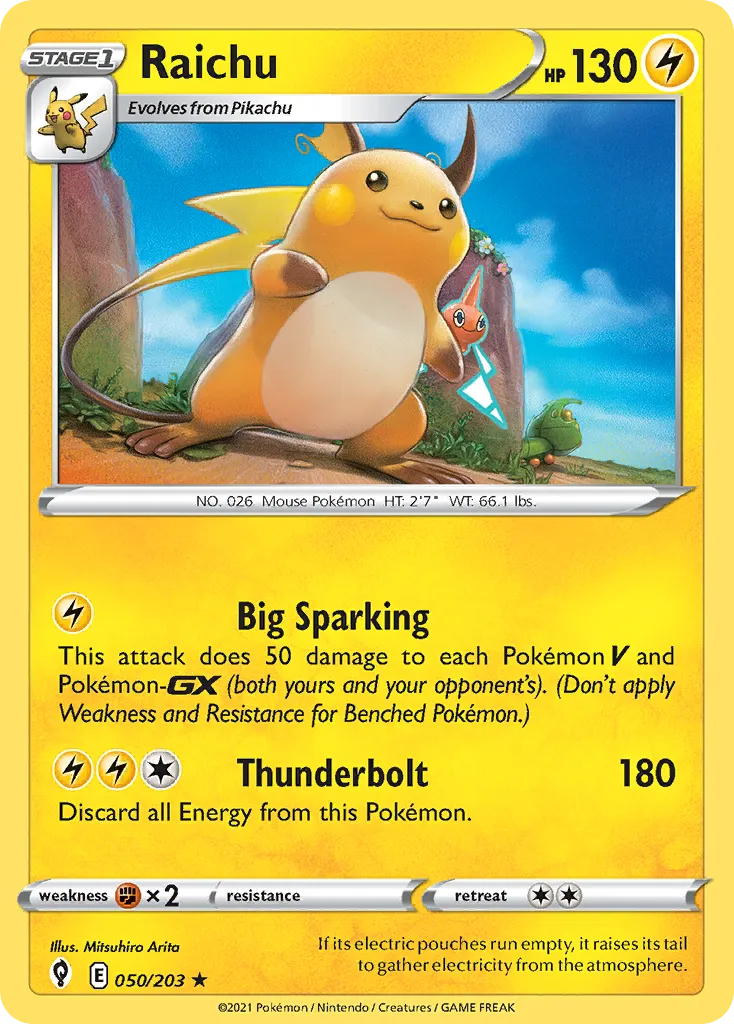 2021 Evolving Skies Raichu #050/203 Rare Holo card image
