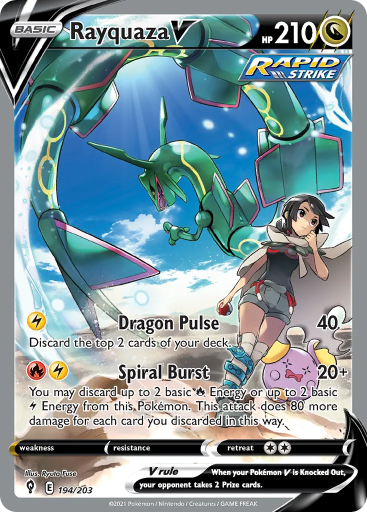 2021 Evolving Skies Rayquaza V #110/203 Rare Holo V card image