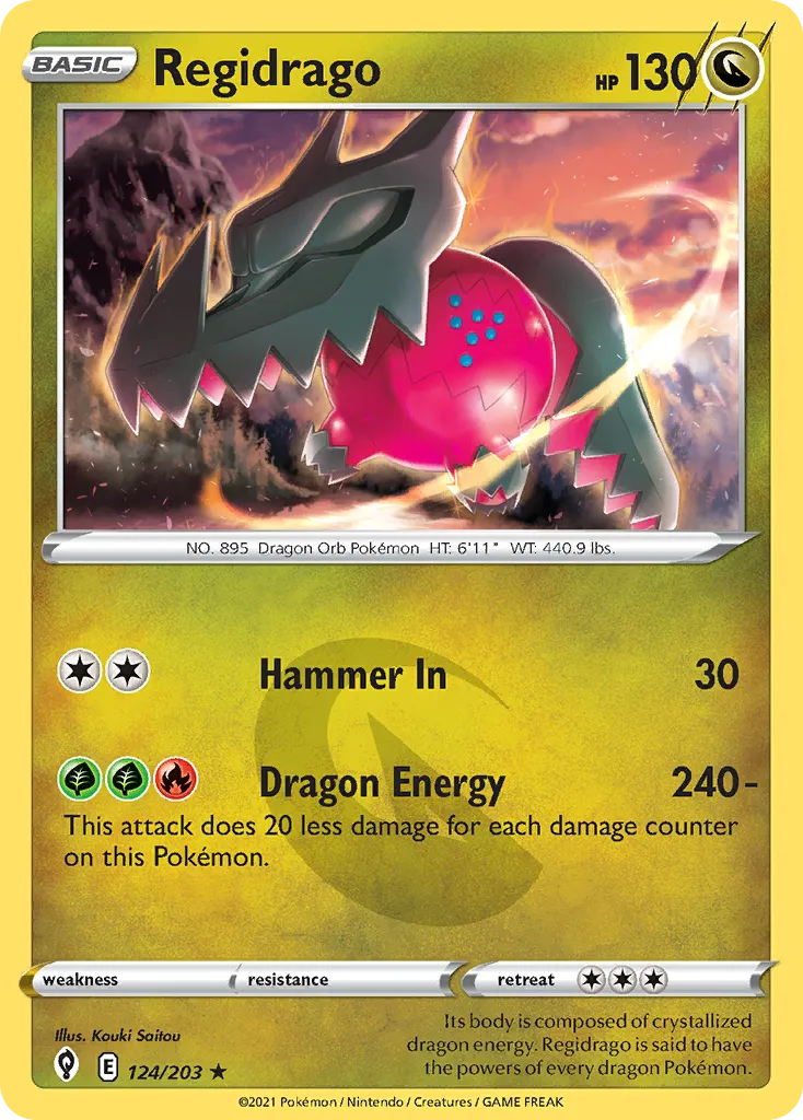 2021 Evolving Skies Regidrago #124/203 Rare Holo card image