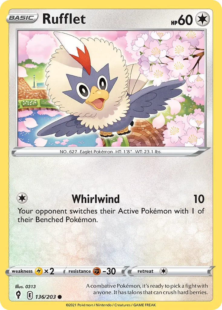 2021 Evolving Skies Rufflet Common #136/203 Common card image