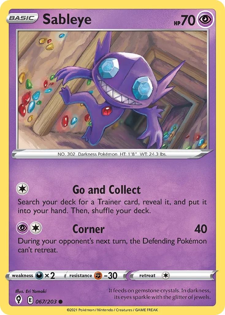 2021 Evolving Skies Sableye Common #067/203 Common card image
