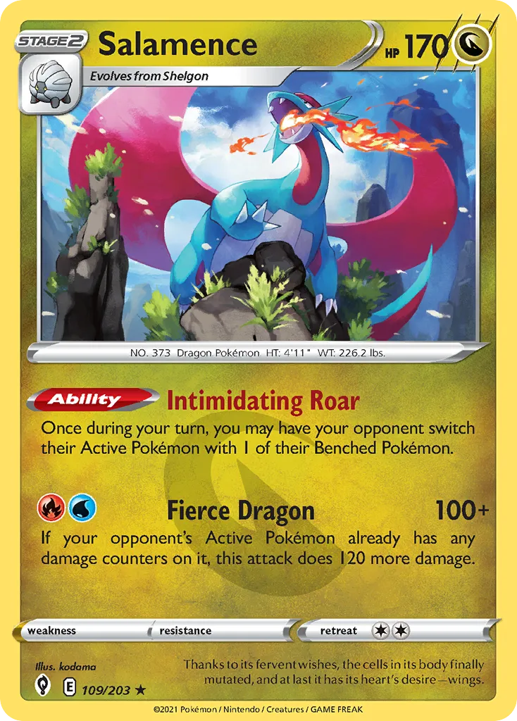 2021 Evolving Skies Salamence #109/203 Rare Holo card image