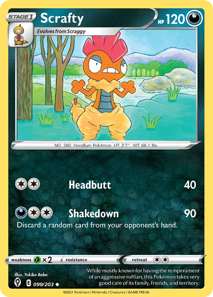 2021 Evolving Skies Scrafty Uncommon #099/203 Uncommon card image