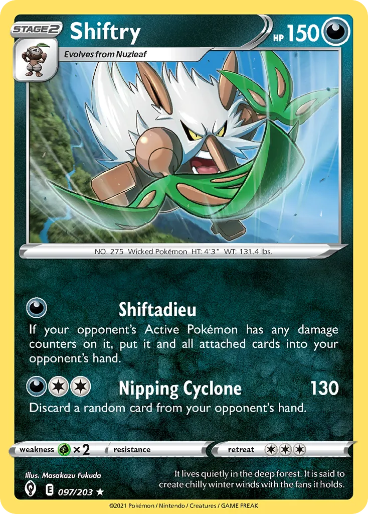 2021 Evolving Skies Shiftry Rare #097/203 Rare card image