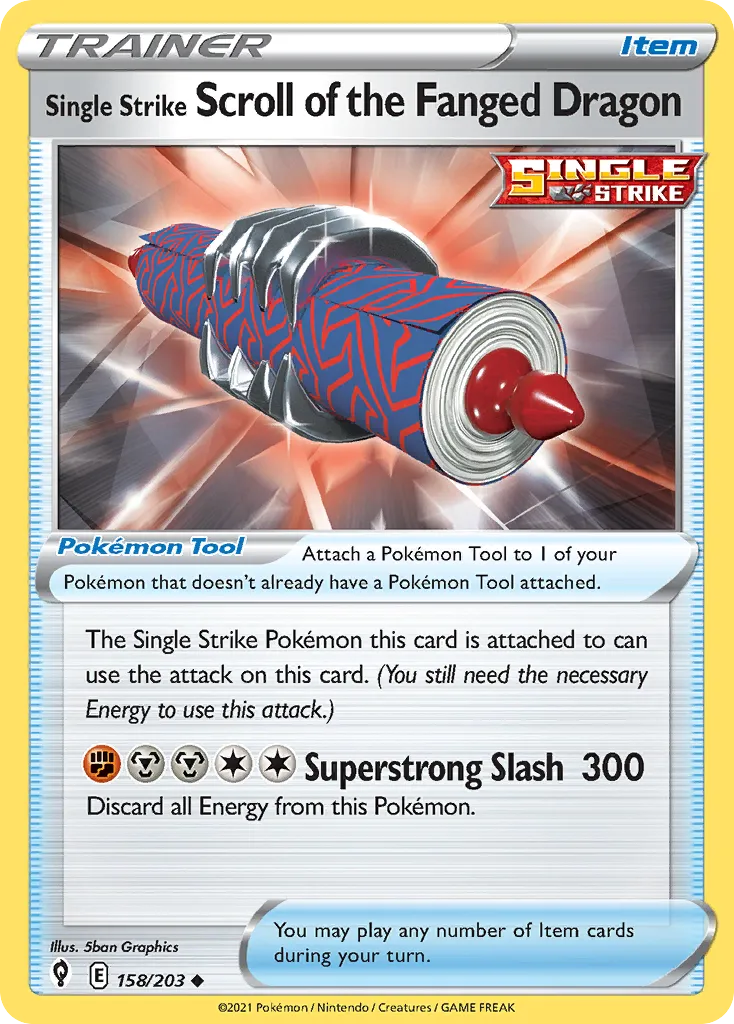 2021 Evolving Skies Single Strike Scroll of the Fanged Dragon #158/203 Uncommon card image