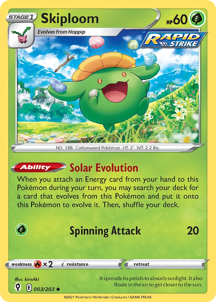 2021 Evolving Skies Skiploom Uncommon #003/203 Uncommon card image