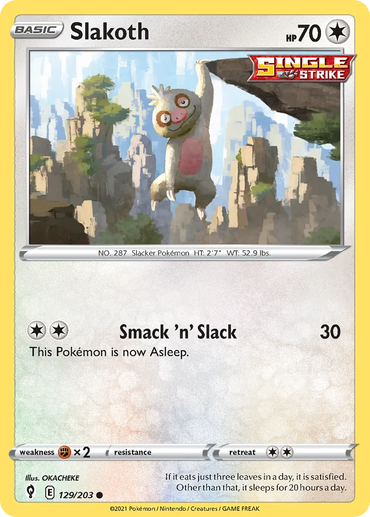 2021 Evolving Skies Slakoth Common #129/203 Common card image