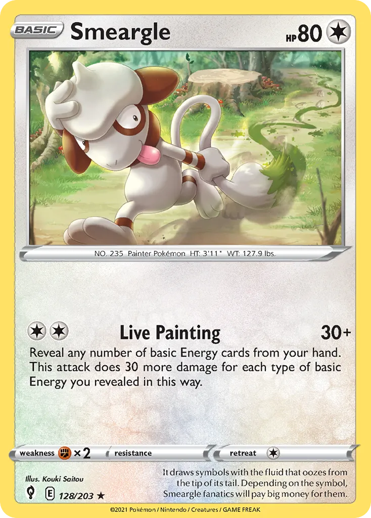 2021 Evolving Skies Smeargle #128/203 Rare card image